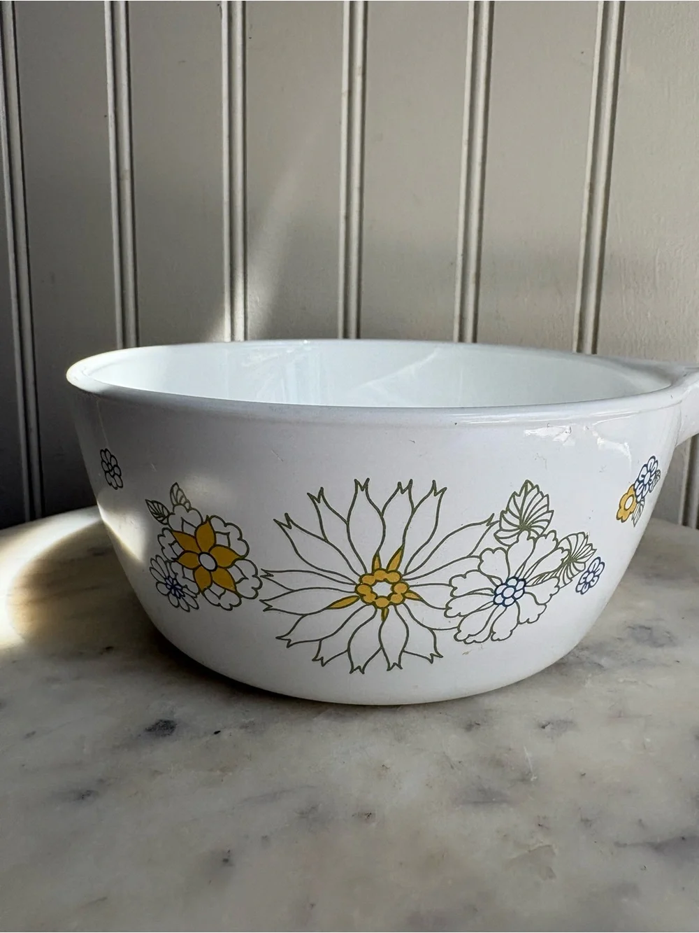 Vintage CorningWare 1.5pt Menuette Saucepan White/Yellow Floral Bouquet RetroVTG